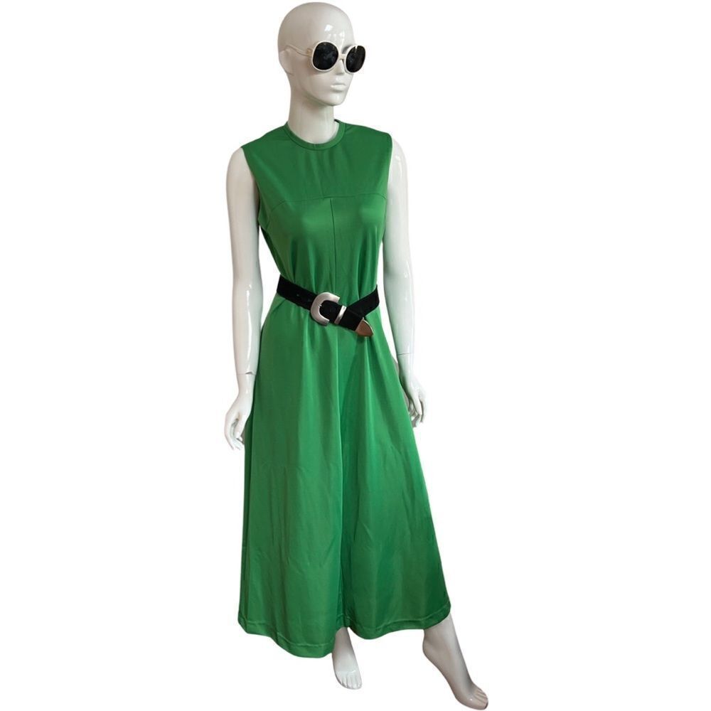 Peak Vintage 1960s Kelly Green Mod Mock Neck Sleeveless Maxi Dress